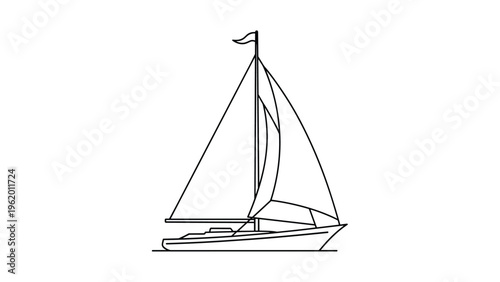 Clean line art illustration of a classic sailboat with its sails up, representing nautical and summer themes.