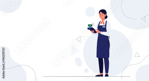 Female Waitress Using Payment Terminal, Customer Service, Contactless Payment, Restaurant Service