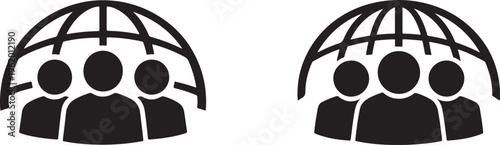 Global audience and community icon, world connection and social network flat vector illustration