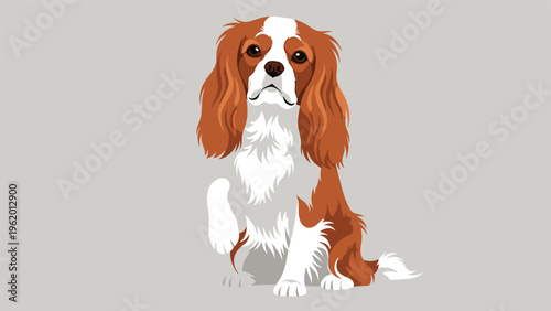 Beautiful cavalier king charles spaniel dog sitting calmly and looking forward with expressive eyes and long ears.