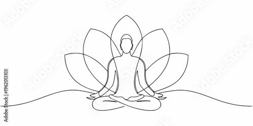 A minimalist line drawing of a person meditating in lotus position