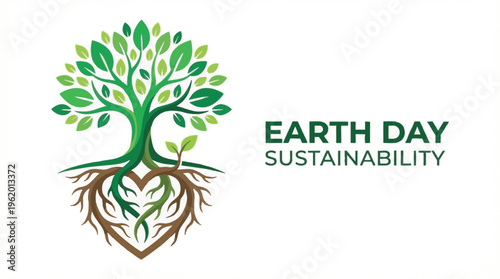 Sustainability Tree Design with Heart Roots and Green Leaves Concept