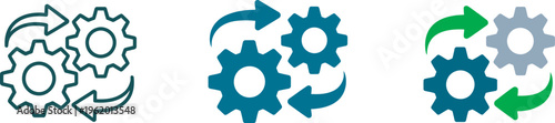 Settings process icon, rotating gears with arrows, automation workflow optimization concept, system configuration update management engineering efficiency vector illustration