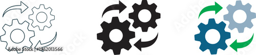 Settings process icon, rotating gears with arrows, automation workflow optimization concept, system configuration update management engineering efficiency vector illustration