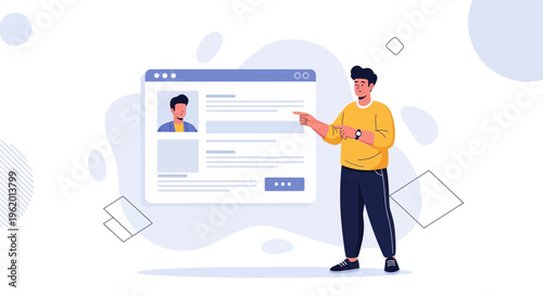 Man pointing at online profile on screen, digital resume, job application, career concept