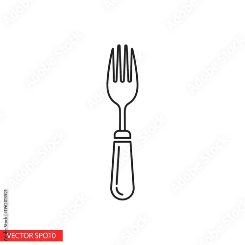 A simple black and white line drawing of a fork, a common eating utensil with four tines and a handle.
