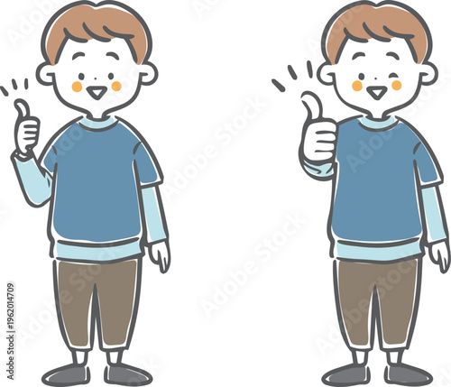 グッドサインをする男の子　全身　ベクター