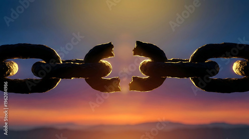 Broken Chain Link Closeup Detail.