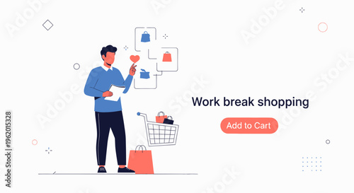 Man Shopping Online During Work Break with Add to Cart Button