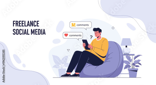 Freelance Social Media Manager Working Remotely on Tablet, Receiving Comments