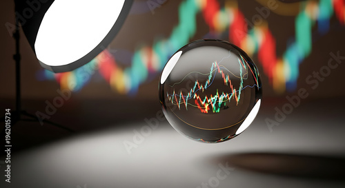 Glass ball with stock market graph.