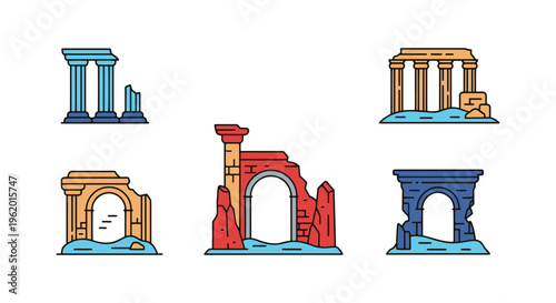Atlantis Ruins Line art vector abstract colorful shapes illustration