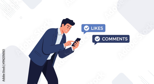 Man Using Smartphone for Social Media Likes and Comments