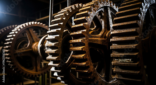 Large old rusty metal gear wheels.