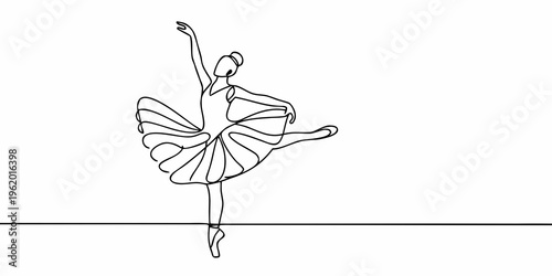 Elegant ballerina depicted in a continuous line drawing on a white background