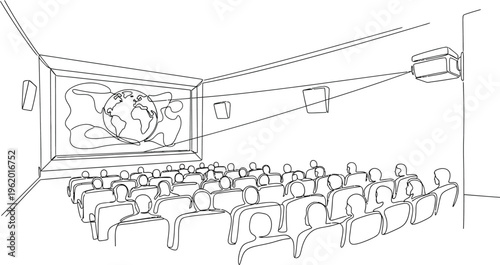 cinema audience watching movie on screen