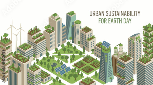 Sustainable City Concept with Rooftop Gardens and Green Energy Systems