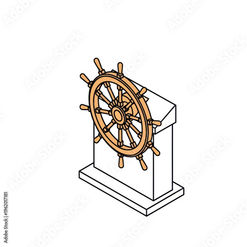 Vintage Ship Wheel on Pedestal Display.