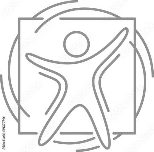 Vector graphic illustration of a person in a dynamic pose within a square and circle design