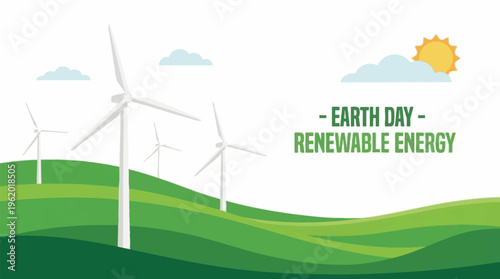 Wind Turbines on Rolling Green Hills for Renewable Energy Concept