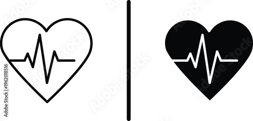 A pair of heart icons with an ECG line on a white background