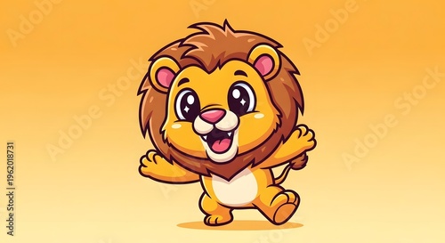 cute cheerful cartoon lion cub with bold colors and playful shapes for children's entertainment