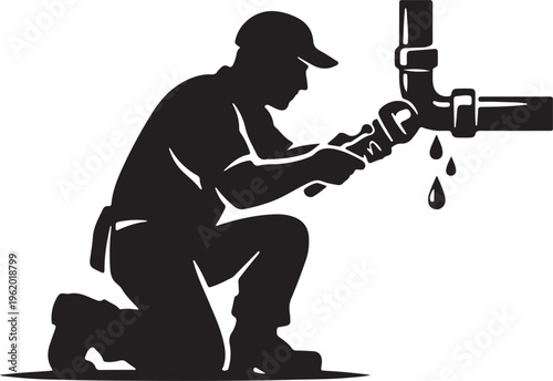 silhouette of plumber wrench pipe fix leak