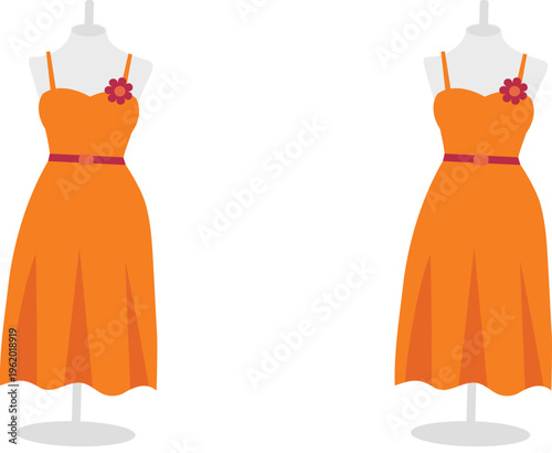 Orange Dress on Mannequin Flat Illustration