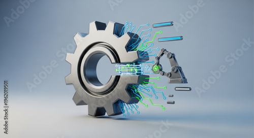 Gear with Digital Transformation Effect - A Symbol of Technological Advancement.
