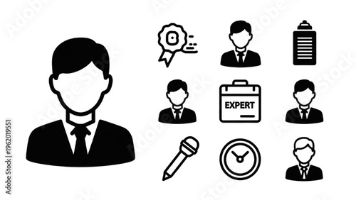Vector icon sheet of business expert and presentation symbols