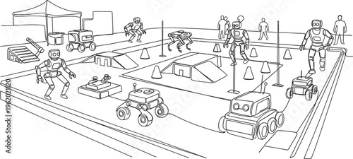 military base camp, army vehicles and soldiers