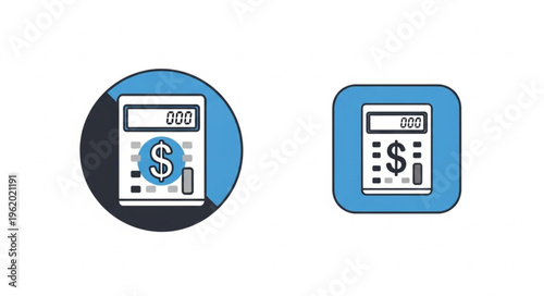 Calculator Icons - Financial Calculation Tools in Circle and Square Designs.