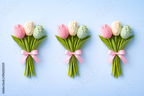 Ice Cream Tulip Bouquet on Blue Background – Creative Dessert Flower Concept