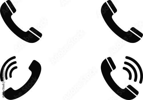 Vector graphic illustration of four black telephone receiver icons on white background