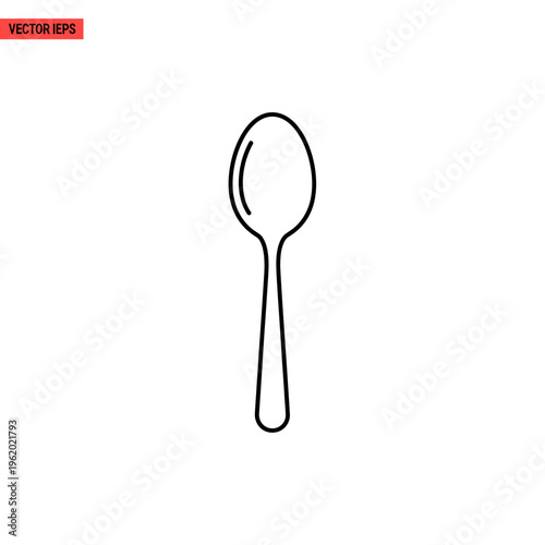A simple, clean, black and white line drawing of a single spoon on a white background.