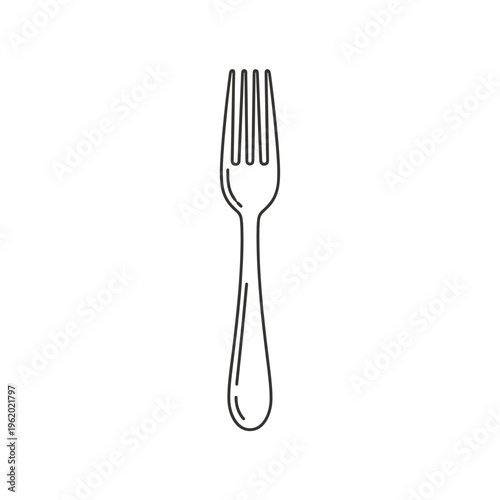 A simple line drawing of a four-tined metal fork on a white background.