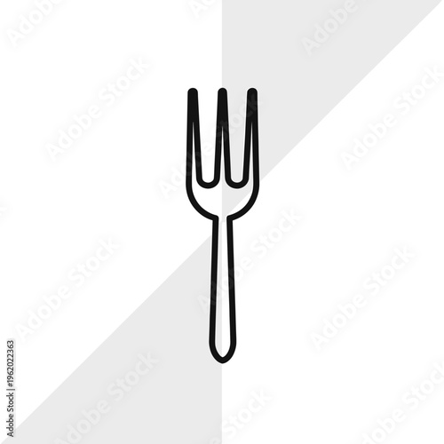 A simple black outline drawing of a three-pronged eating fork on a white background with subtle gray diagonal lines.