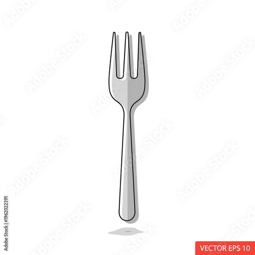 A simple, clean illustration of a metal fork with four tines, isolated on a white background with a subtle shadow.