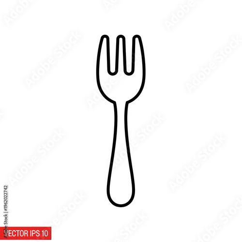 Simple black outline drawing of a three-pronged eating utensil fork on a white background.