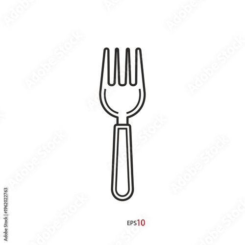 A simple black outline drawing of a four-tined fork, a common eating utensil.