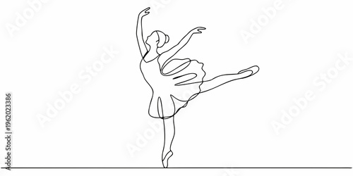 Elegant ballerina depicted in a continuous line drawing with graceful pose