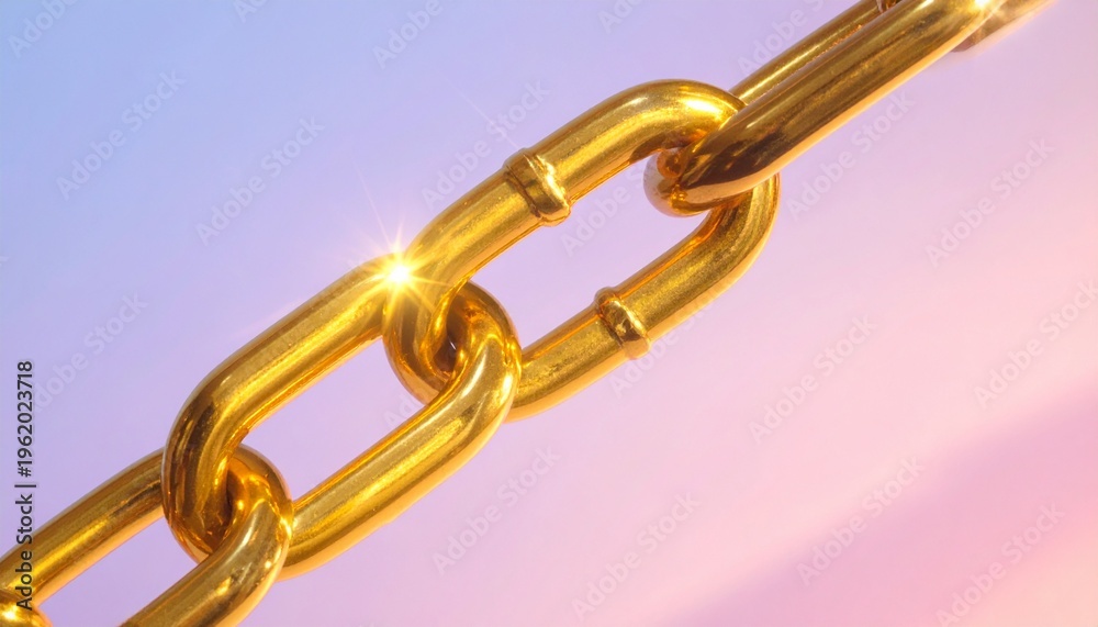 Fototapeta premium Golden chain link isolated on white background with soft lighting