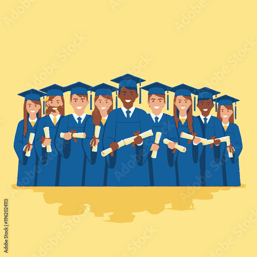 Diverse group of graduates celebrating academic achievement together.