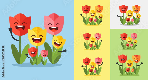 Collection of stylized bonsai trees in pots with long shadows.