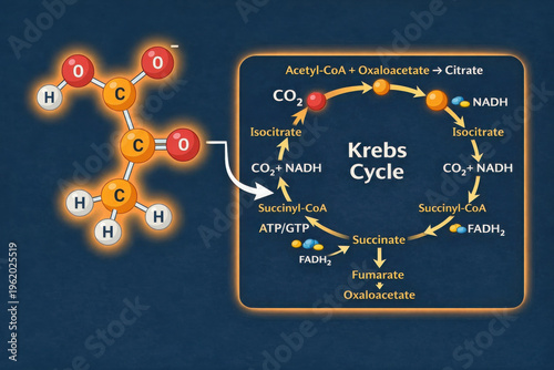 Krebs cycle is crucial process cell biology and biochemistry, illustrating how acetyl CoA and oxaloacetate transform into citrate while producing