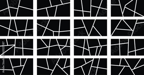 Abstract geometric mosaic pattern black background white lines modern minimal texture seamless polygon grid design for wallpaper, branding, backgrounds, digital art, graphic resources