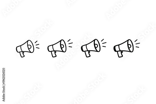 Vector illustrations of hand-drawn megaphones. Simple doodle graphics for broadcasting vital messages, effective communication, and marketing