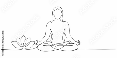 Minimalist line art of a woman meditating in lotus position