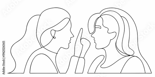 Two women in profile with one gesturing towards the other
