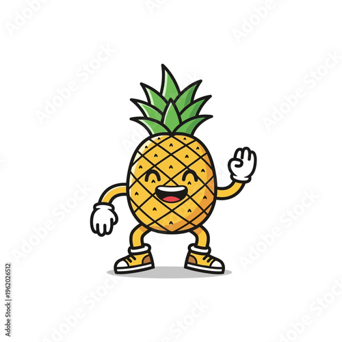Happy pineapple cartoon character making an okay gesture.